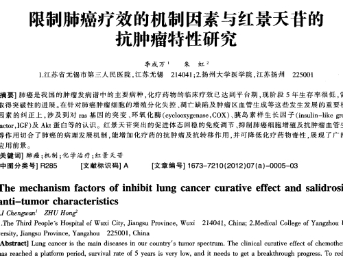 限制肺癌療效的機(jī)制因素與紅景天苷的抗腫瘤特性研究